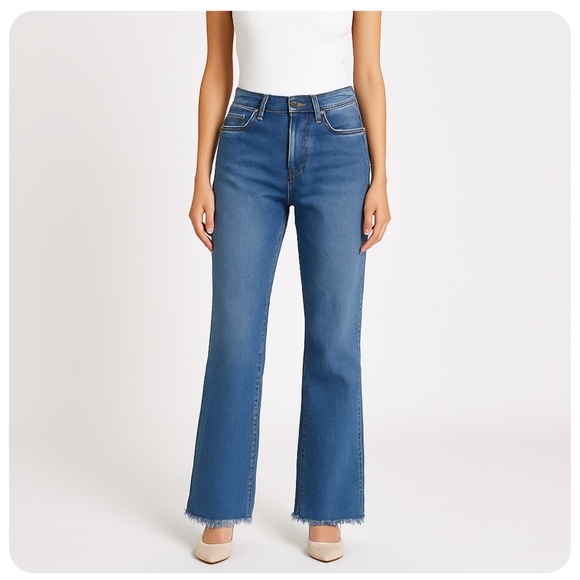 River Island Denim - * River Island Bella Straight Leg Jeans UK 10 Frayed Hem Medium Wash